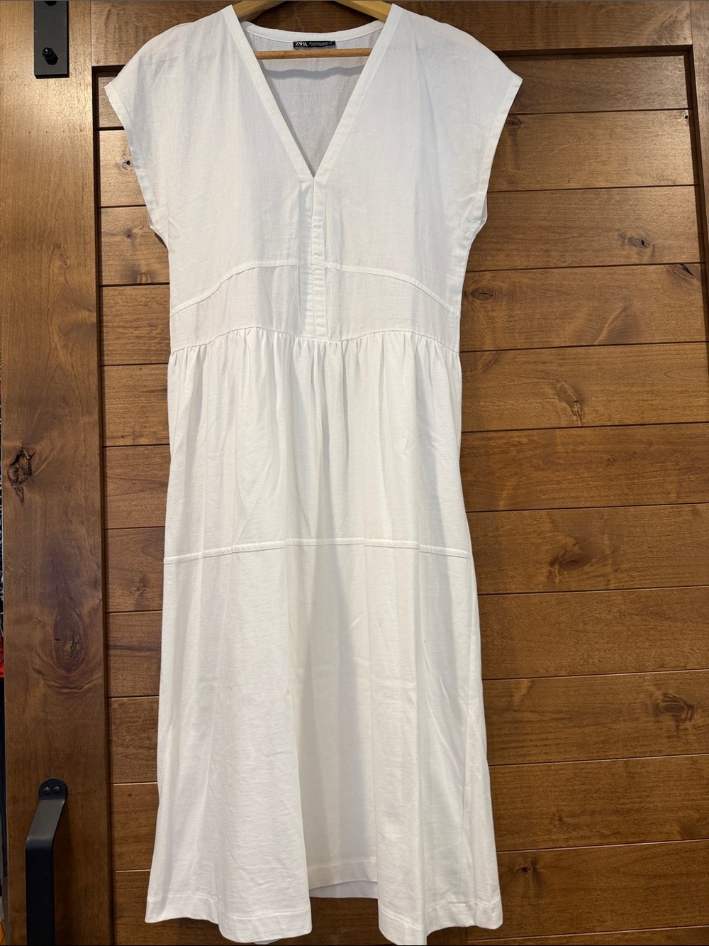 Zara White V-Neck Midi Dress